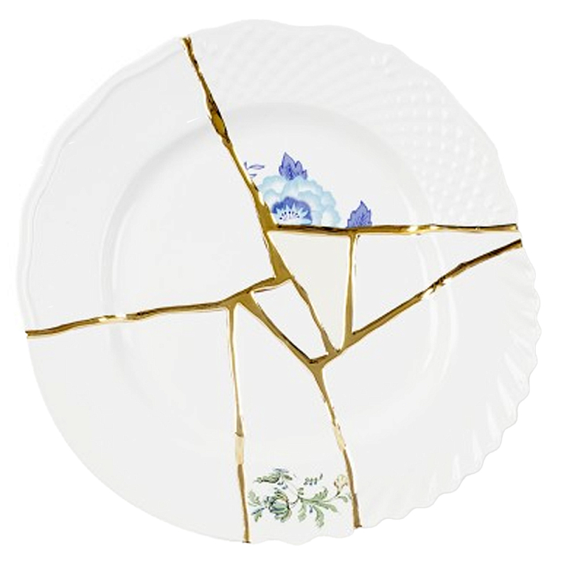 Тарелка Seletti Kintsugi II Белый Золотой Голубой Тарелка Seletti Kintsugi II Белый Золотой Голубой в Рязани | Loft Concept