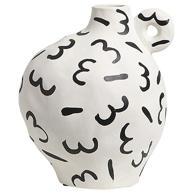 Декоративная ваза White Doodle Vase S Белый Черный Декоративная ваза White Doodle Vase S Белый Черный в Рязани | Loft Concept