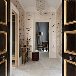 Обои ручная роспись Fishes Blue Pearl on Tarnished Silver gilded silk with pearlescent antiquing варинант исполнения - 2 | Loft Concept в Рязани