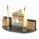 Настольный письменный набор из камня офиокальцит и бронзы с декором в виде льва Successful Leader варинант исполнения - 2 | Loft Concept в Рязани