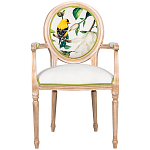 Стул с подлокотниками золотистый из бука с изображением птиц и цветов Blooming Birds 2 варинант исполнения - 1 | Loft Concept в Рязани
