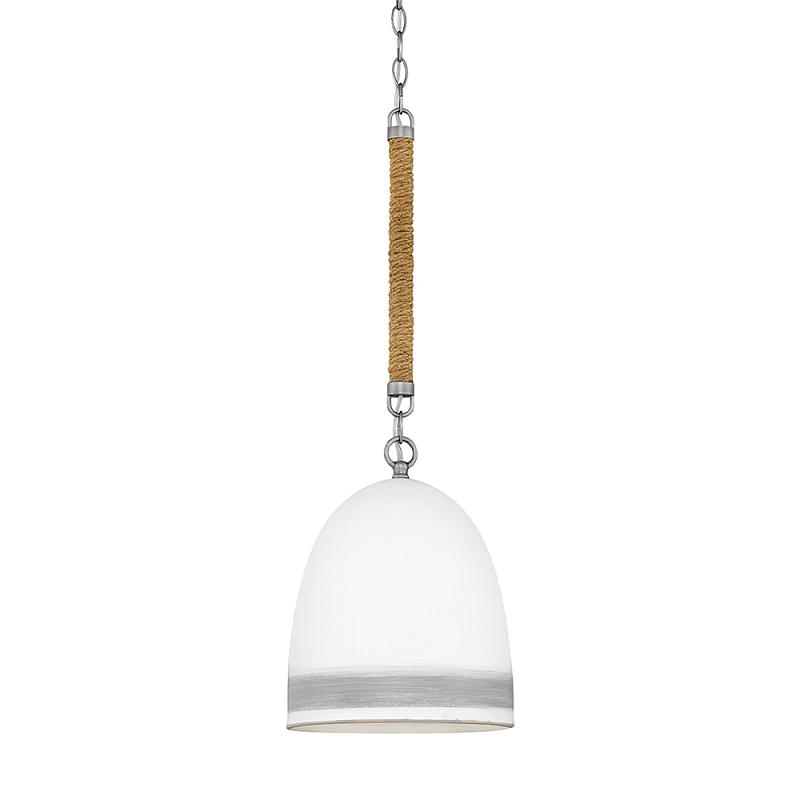 Подвесной светильник белый колоколообразный с декоративной обмоткой из веревки Hinkley Никель Белый Бежевый в Рязани | Loft Concept 