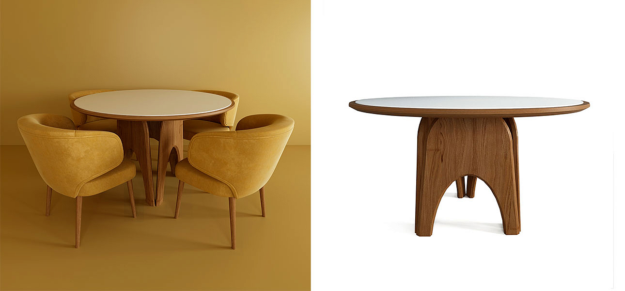 Обеденный круглый стол из дерева со столешницей из камня Pelican Dinner Table Обеденный круглый стол из дерева со столешницей из камня Pelican Dinner Table - Loft-Concept в Рязани