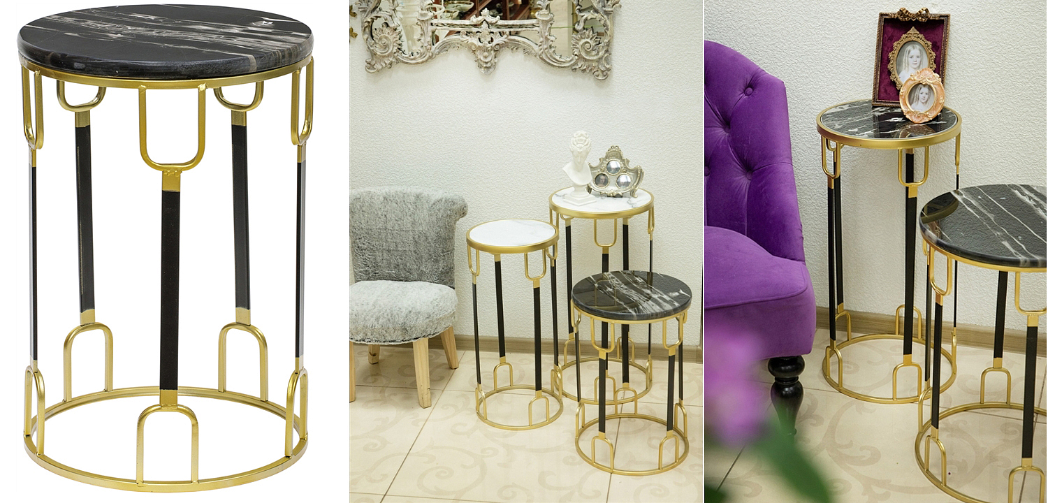 Приставной стол Dorius Side Table black marble high Приставной стол Dorius Side Table black marble high - Loft-Concept в Рязани