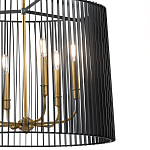 Люстра цвета латунь с 6-ю лампами свечами внутри цилиндрического абажура из черных металлических реек Kichler варинант исполнения - 3 | Loft Concept в Рязани