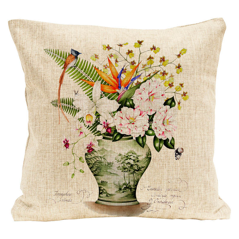 Декоративная подушка Bouquet with Strelitzia Pillow Мульти Бежевый Декоративная подушка Bouquet with Strelitzia Pillow Мульти Бежевый в Рязани | Loft Concept