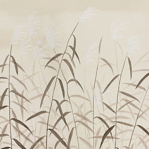 Обои ручная роспись Wild Grasses Original colourway on Bleached Silver slub silk with embroidery