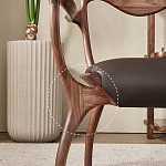 Стул деревянный с мягким сиденьем из коричневой натуральной кожи Moon Walnut Furniture варинант исполнения - 3 | Loft Concept в Рязани