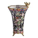 Ваза из фарфора черная с цветочной росписью и бронзовой стрекозой Spring Garden варинант исполнения - 1 | Loft Concept в Рязани