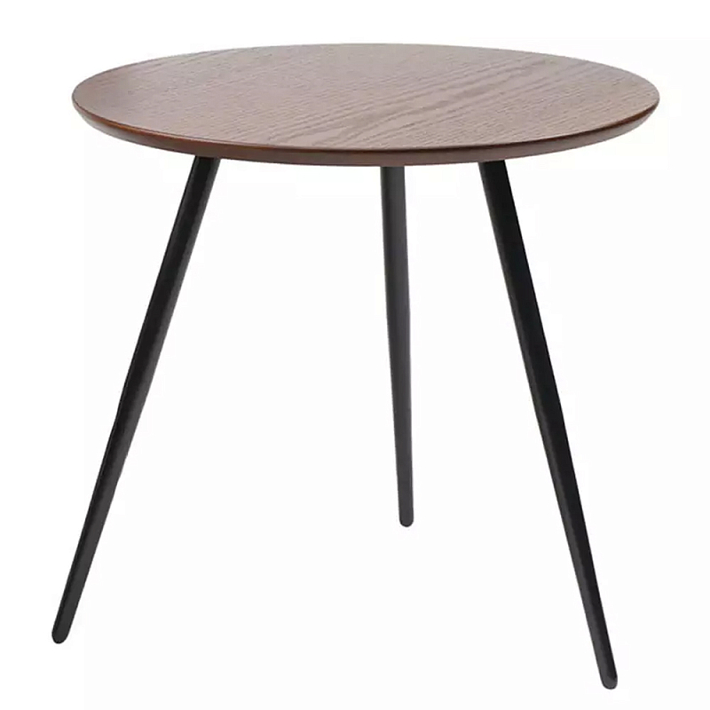 Кофейный столик с круглой столешницей на 3-х черных ножках Laconic Stylish Design Коричневый Черный Кофейный столик с круглой столешницей на 3-х черных ножках Laconic Stylish Design Коричневый Черный в Рязани | Loft Concept
