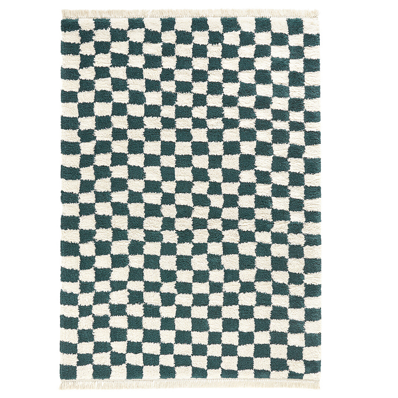 Ковер с шахматным принтом Chess Layout с эффектом шерсти Коньяк Зеленый Черный Ковер с шахматным принтом Chess Layout с эффектом шерсти Коньяк Зеленый Черный в Рязани | Loft Concept