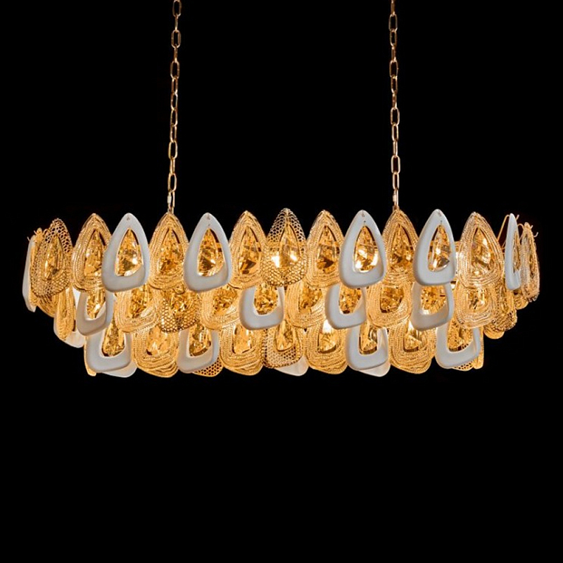 Люстра овальная с многослойными белыми и прозрачными подвесками Character Chandelier Золотой Прозрачный Белый Люстра овальная с многослойными белыми и прозрачными подвесками Character Chandelier Золотой Прозрачный Белый в Рязани | Loft Concept