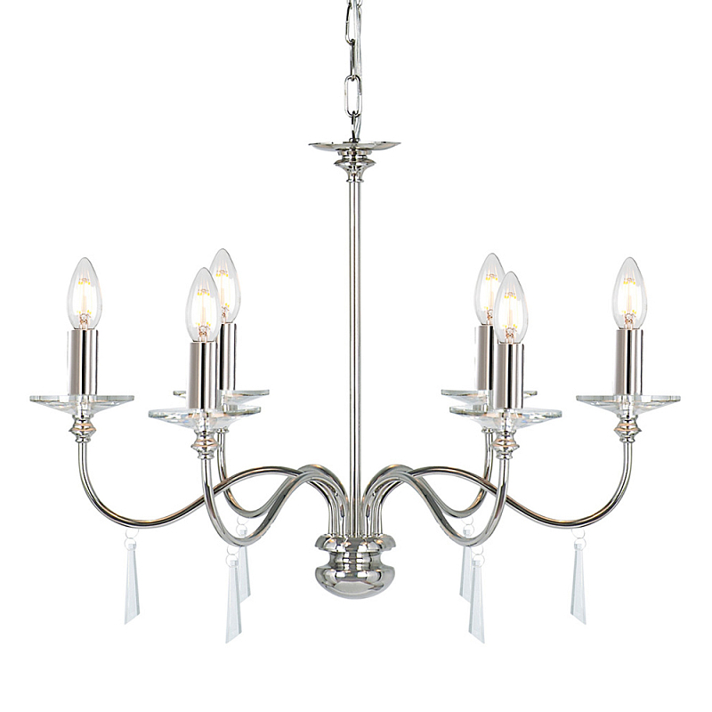 Люстра цвета никель с прозрачными стеклянными подвесками в форме капель Elstead Lighting Никель Прозрачное Стекло в Рязани | Loft Concept 