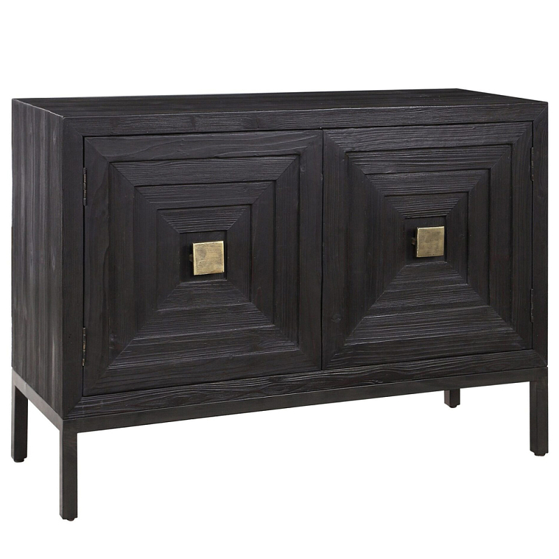 Тумба черная из дерева двухдверная Geometric Double Door Nightstand Черный в Рязани | Loft Concept 
