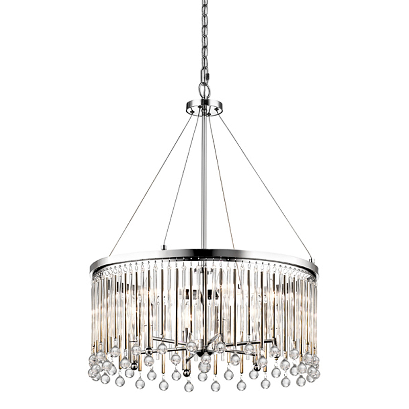 Люстра круглая цвета хром с вертикальными стеклянными трубками и круглыми подвесками Kichler Хром Прозрачное Стекло в Рязани | Loft Concept 