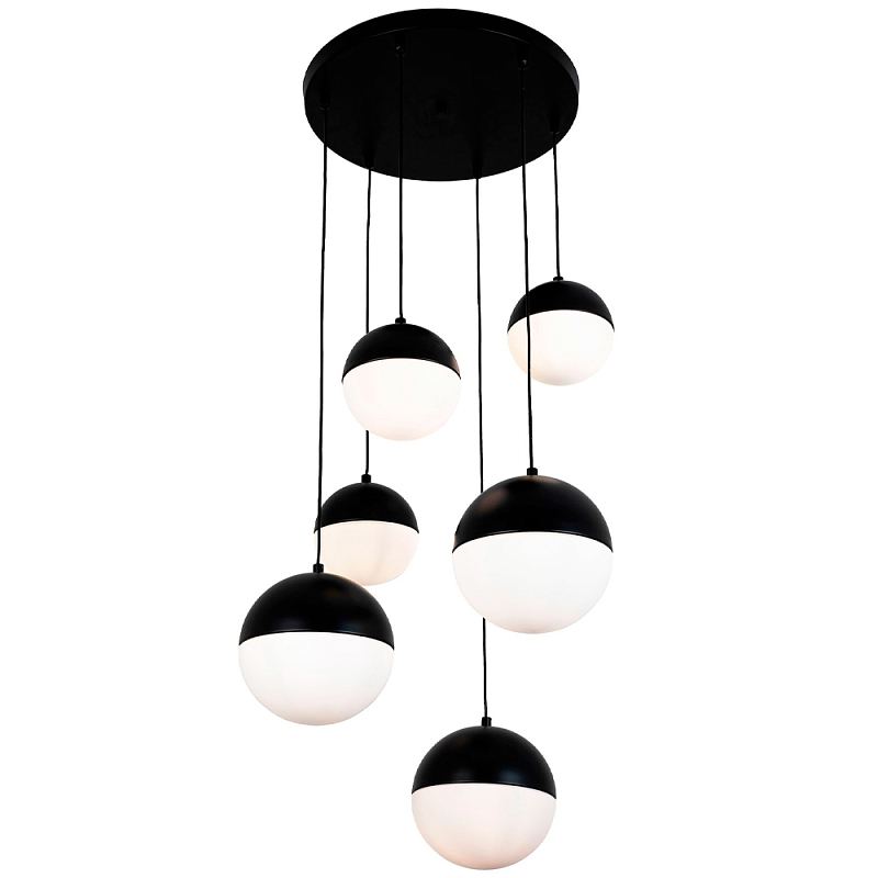 Каскадный светильник с 6-ю плафонами шары Ponzio Flos Cascade Black Sphere Hanging Lamp Черный Белый Каскадный светильник с 6-ю плафонами шары Ponzio Flos Cascade Black Sphere Hanging Lamp Черный Белый в Рязани | Loft Concept