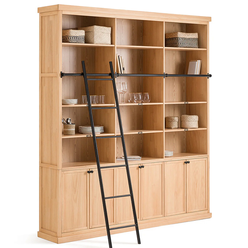 Книжный шкаф из массива сосны с металлической лестницей Burton Wood Cabinet Книжный шкаф из массива сосны с металлической лестницей Burton Wood Cabinet в Рязани | Loft Concept