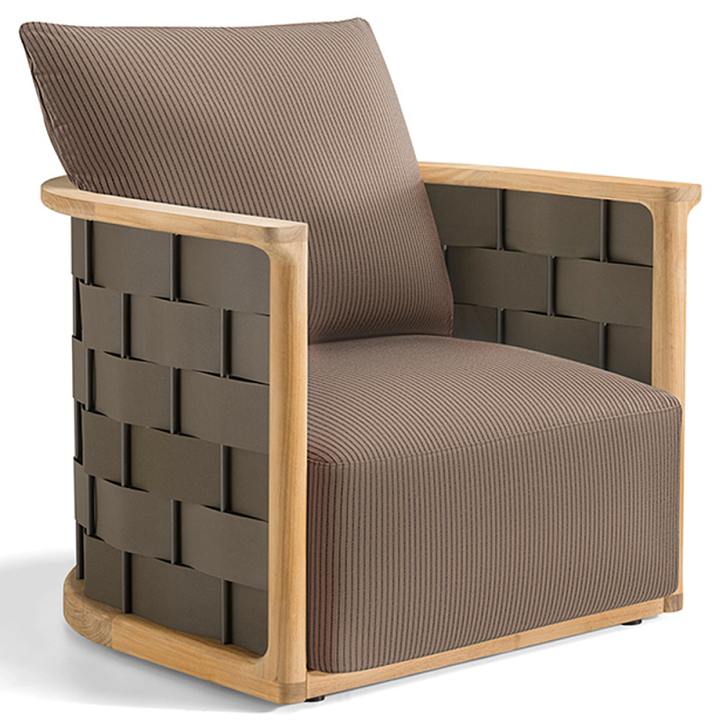 Дизайнерское уличное кресло из массива дерева с плетеной спинкой PALINFRASCA Armchair Бежево-серый Оливковый Древесина Дизайнерское уличное кресло из массива дерева с плетеной спинкой PALINFRASCA Armchair Бежево-серый Оливковый Древесина в Рязани | Loft Concept