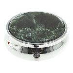 Таблетница карманная круглая с 3-мя отделениями с зеркалом и накладкой из натурального камня Серафинит Silver Stone Pillboxes варинант исполнения - 3 | Loft Concept в Рязани