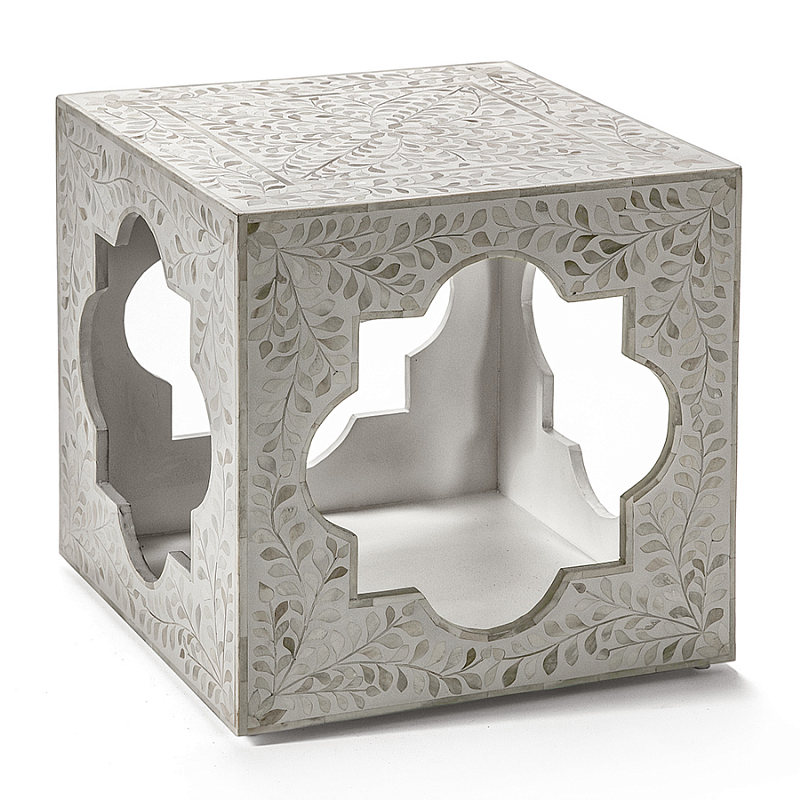 Приставной столик с перламутром Bone Inlay Side Table Floral Design ivory ( слоновая кость ) в Рязани | Loft Concept 
