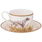 Чайная пара из фарфора с изображением собаки и уток 300 мл Hunting Porcelain Collection варинант исполнения - 1 | Loft Concept в Рязани