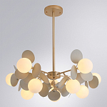 Люстра на штанге с 10-ю белым шарообразным плафоном и декоративными металлическими элементами в виде лепестков серого цвета Matisse варинант исполнения - 2 | Loft Concept в Рязани