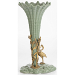 Ваза зеленая фарфоровая с волнистым краем с бронзовой фигуркой журавля Eden Garden  варинант исполнения - 3 | Loft Concept в Рязани