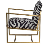 Кресло с металлическим золотистым каркасом и мягкой обивкой с чёрно-белым принтом зебры Wild animals варинант исполнения - 2 | Loft Concept в Рязани