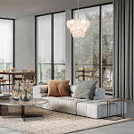 Люстра из белых стеклянных дисков на серебрянном каркасе White Glowing Reflectors варинант исполнения - 2 | Loft Concept в Рязани