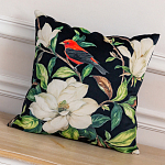 Декоративная подушка чёрная с изображением птицы в саду Blooming Red Birds варинант исполнения - 2 | Loft Concept в Рязани