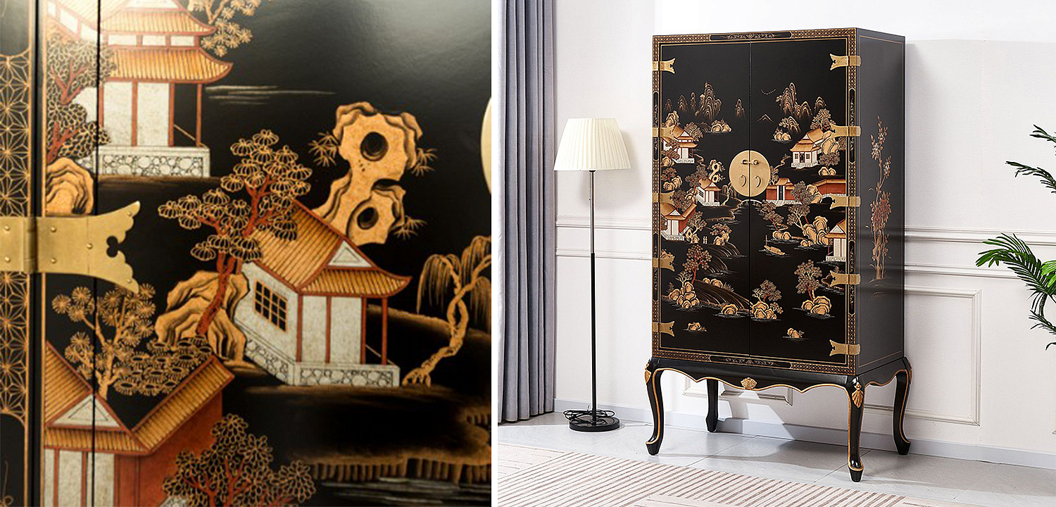 Черный Шкаф в Китайском стиле Chinese Village Cabinet Черный Шкаф в Китайском стиле Chinese Village Cabinet - Loft-Concept в Рязани
