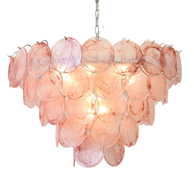 Люстра с каскадом из круглых розовых стеклянных дисков Pink Light Waterfall Розовый Хром Люстра с каскадом из круглых розовых стеклянных дисков Pink Light Waterfall Розовый Хром в Рязани | Loft Concept