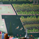 Обои ручная роспись Mahal Garden Original colourway on blue painted Xuan paper варинант исполнения - 2 | Loft Concept в Рязани