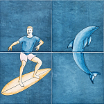 Плитка с узором Дельфин Серфингист варинант исполнения - 1 | Loft Concept в Рязани