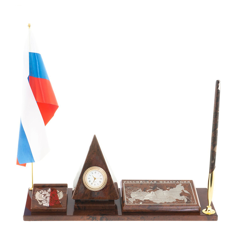 Настольный письменный набор с часами в виде пирамиды из природного камня обсидиана Pyramid of Time Коричневый Бронза Настольный письменный набор с часами в виде пирамиды из природного камня обсидиана Pyramid of Time Коричневый Бронза в Рязани | Loft Concept