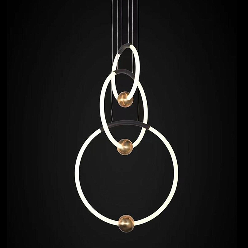 Люстра подвесная светодиодная с 3-мя кольцами Bronze Ring Chandelier Бронза Белый Черный Люстра подвесная светодиодная с 3-мя кольцами Bronze Ring Chandelier Бронза Белый Черный в Рязани | Loft Concept