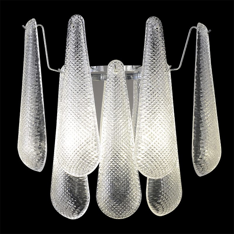 Бра с подвесками из рифленного стекла в форме капель на основании цвета хром Textured Glass Прозрачное Стекло Хром в Рязани | Loft Concept 