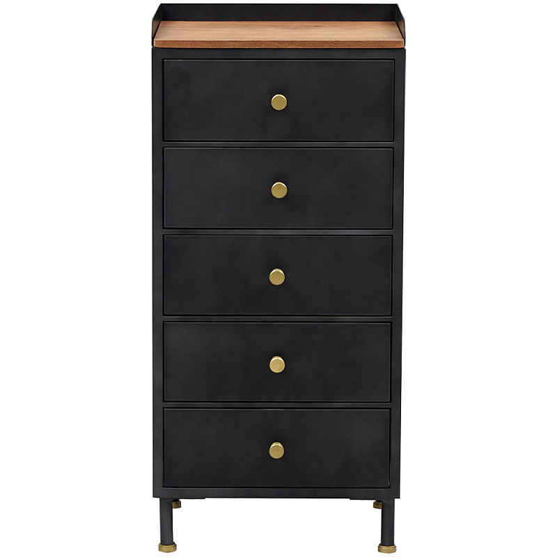 Высокий комод с 5-ю ящиками Cesar Black Chest of Drawers Черный Латунь Древесина Высокий комод с 5-ю ящиками Cesar Black Chest of Drawers Черный Латунь Древесина в Рязани | Loft Concept