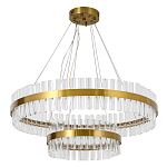 Люстра подвесная двухъярусная с золотистымыми кольцами и прозрачными стеклянными элементами Ring Horizontal варинант исполнения - 1 | Loft Concept в Рязани