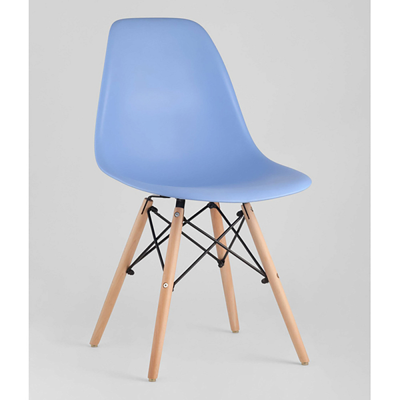 Пластиковый стул на ножках из массива бука Eames Blue Голубой Древесина Пластиковый стул на ножках из массива бука Eames Blue Голубой Древесина в Рязани | Loft Concept