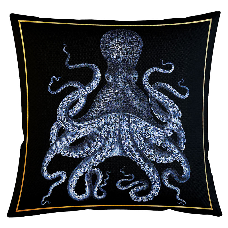 Декоративная подушка Blue Octopus Бежевый Черный Морская синь Декоративная подушка Blue Octopus Бежевый Черный Морская синь в Рязани | Loft Concept