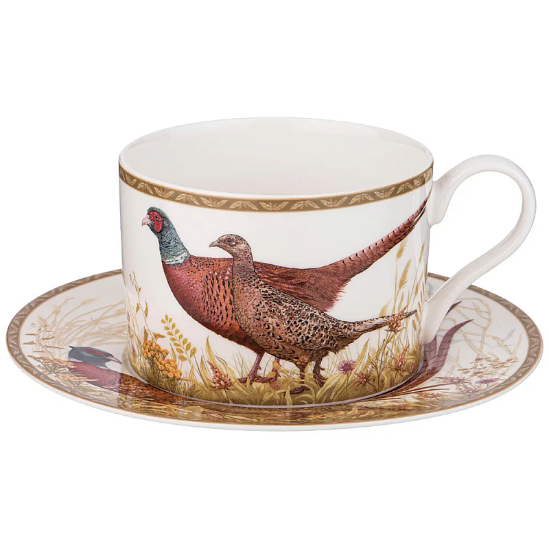 Чайная пара из фарфора с изображением животных Hunting Porcelain Collection Белый Коричневый Мульти Чайная пара из фарфора с изображением животных Hunting Porcelain Collection Белый Коричневый Мульти в Рязани | Loft Concept