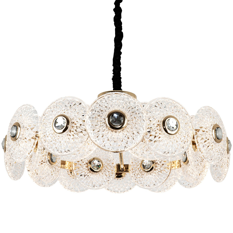 Люстра с декором из круглых рельефных пластин из хрусталя Decorative Glass Discs Chandelier 82 Золотой Прозрачное Стекло Люстра с декором из круглых рельефных пластин из хрусталя Decorative Glass Discs Chandelier 82 Золотой Прозрачное Стекло в Рязани | Loft Concept