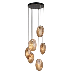 Люстра каскадная с 6-ю стеклянными круглыми плафонами янтарного цвета Savio Glass Disc Light варинант исполнения - 2 | Loft Concept в Рязани