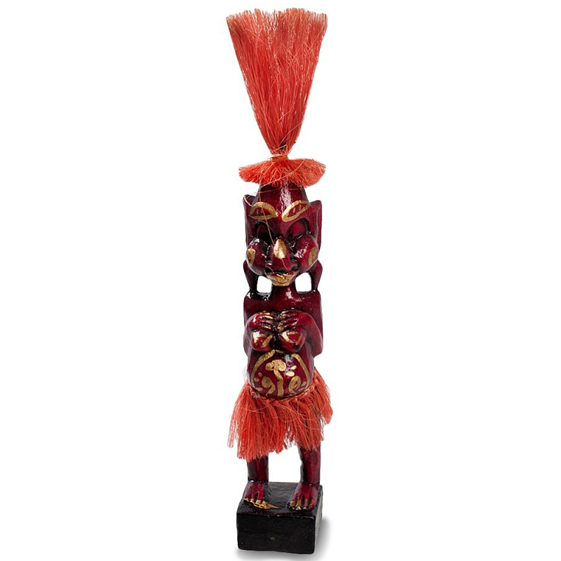 Деревянная декоративная статуэтка Asmat Red Straw Headdress Statuette Red Красный Золотой Деревянная декоративная статуэтка Asmat Red Straw Headdress Statuette Red Красный Золотой в Рязани | Loft Concept