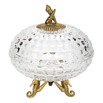 Конфетница прозрачная стеклянная на бронзовых ножках в виде морских коньков с крышкой в виде ракушки Eden Garden варинант исполнения - 1 | Loft Concept в Рязани