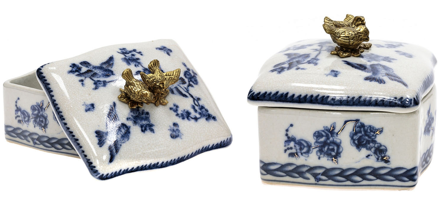 Шкатулка Blue Flowers and Bronze Birds Шкатулка Blue Flowers and Bronze Birds - Loft-Concept в Рязани