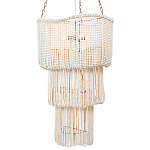 Трехъярусная люстра с подвесками из круглых деревянных бусин белая White Beads Three-tier Chandelier  варинант исполнения - 2 | Loft Concept в Рязани