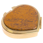 Таблетница карманная в форме сердца с 3-мя отделениями с зеркалом и накладкой из натурального камня Яшма Змеиная Gold Stone Pillboxes варинант исполнения - 1 | Loft Concept в Рязани