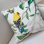 Декоративная подушка бежевая с изображением птиц и цветов Blooming Yellow Birds варинант исполнения - 2 | Loft Concept в Рязани